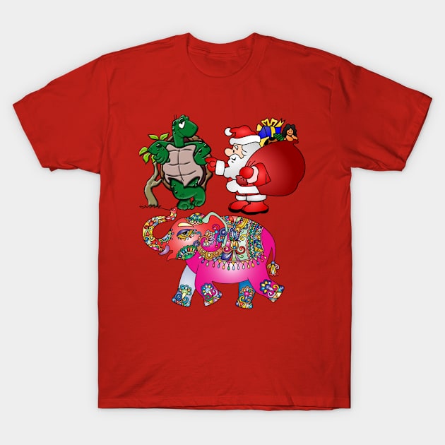 Santa Shirt Funny Christmas Elephant Turtle Gift Party Present T-Shirt by Chebs
